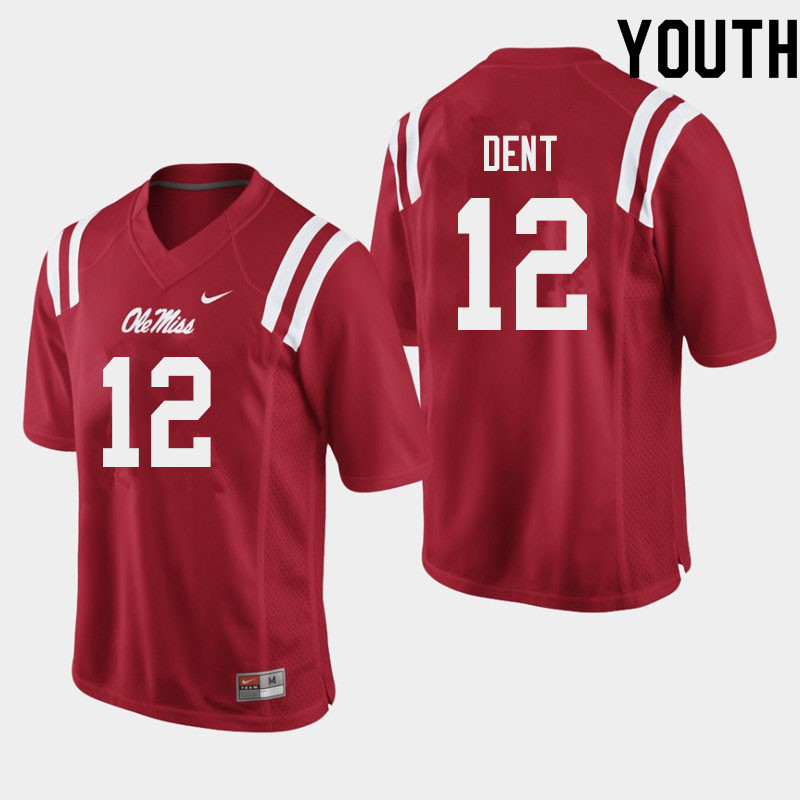 Youth #12 Kinkead Dent Ole Miss Rebels College Football Jerseys Sale-Red